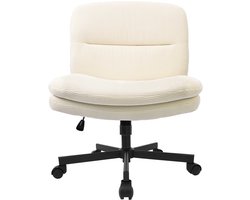 Durrafy Bureaustoel - Bureaustoel zonder Armleuningen - Ergonomische Bureaustoel - Zwaartekracht Geremde Wielen - Computerstoel - In Hoogte Verstelbaar - (90°-130°) Kantelbare Rugleuning - Voor Kantoor/Studeerkamer/Woonkamer/Eetkamer/ - Gebroken Wit