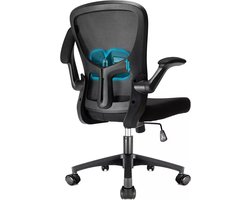 Durrafy bureaustoel Ergonomisch, bureaustoel met 90° opklapbare armleuningen en lendensteun, bureaustoel met middenrug, in hoogte verstelbaar, mesh draaistoel met stille wielen, capaciteit 130kg.