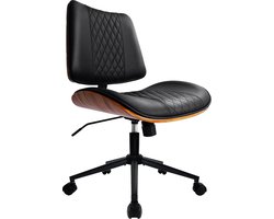 Durrafy Bureaustoel - Ergonomisch Bureaustoel - Voor volwassenen - Houten afwerking - Zonder armleuning - Kunstleer - walnoot/zwart zwart