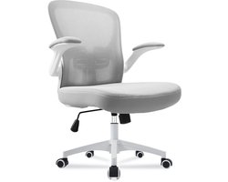 Durrafy - Bureaustoel - Ergonomische Bureaustoel - Bureaustoelen voor Volwassenen - Office Chair - met Lendensteun & 90° Opklapbare Armleuningen | Verdikt en Verbreed Zitkussen | Hoogteverstelling - Stoel Tot 150kg - Grijs
