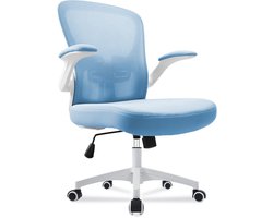 Durrafy - Bureaustoel - Ergonomische Bureaustoel - Bureaustoelen voor Volwassenen - Office Chair - met Lendensteun & 90° Opklapbare Armleuningen | Verdikt en Verbreed Zitkussen | Hoogteverstelling - Stoel Tot 150kg - Blauw