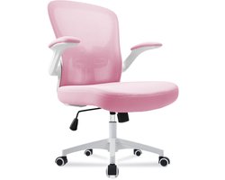Durrafy - Bureaustoel - Ergonomische Bureaustoel - Bureaustoelen voor Volwassenen - Office Chair - met Lendensteun & 90° Opklapbare Armleuningen | Verdikt en Verbreed Zitkussen | Hoogteverstelling - Stoel Tot 150kg - Roze