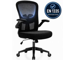 Durrafy Bureaustoel - Ergonomische bureaustoel tot 150 kg - Bureaustoelen voor Volwassenen - Getest volgens EN 1335 - Verstelbare Lendensteun - 90° Opklapbare Armleuningen - Dik Zitkussen - Zwart