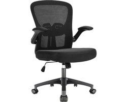 Durrafy Bureaustoel - Ergonomische Bureaustoel - Verstelbare Kantoorstoel met Lendensteun & 90° Opklapbare Armleuningen | Mesh Zitting & Stille Rolwielen | Hoogteverstelling, Capaciteit Tot 130kg，Stijlvolle zwarte - ideaal voor thuis én kantoor