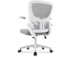 Durrafy Bureaustoel - Ergonomische Bureaustoel - Verstelbare Kantoorstoel met Lendensteun & 90° Opklapbare Armleuningen | Mesh Zitting & Stille Rolwielen | Hoogteverstelling, Capaciteit Tot 130kg，Stijlvolle Grijs - ideaal voor thuis én kantoor