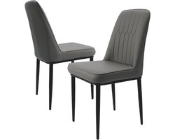 Durrafy® Eetkamerstoelen - Set Van 2 - Eetkamerstoel - Eettafelstoel - Keukenstoel - Eetkamerstoelen - Stoel - Fluweel - PU Leer - Metalen Poten - Modern Design - Max. Draagvermogen 150KG - Grijs