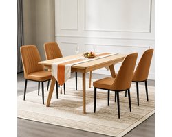 Durrafy Eetkamerstoelen - Set Van 4 - Eetkamerstoel - Eettafelstoel - Keukenstoel - Eetkamerstoelen - Stoel - Fluweel - PU Leer - Metalen Poten - Modern Design - Max. Draagvermogen 150KG - Bruin