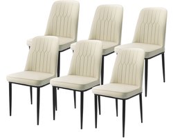 Durrafy® Eetkamerstoelen - Set Van 6 - Eetkamerstoel - Eettafelstoel - Keukenstoel - Eetkamerstoelen - Stoel - Fluweel - PU Leer - Metalen Poten - Modern Design - Max. Draagvermogen 150KG - Gebroken Wit