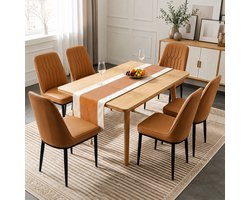 Durrafy Eetkamerstoelen - Set Van 6 - Eetkamerstoel - Eettafelstoel - Keukenstoel - Eetkamerstoelen - Stoel - Fluweel - PU Leer - Metalen Poten - Modern Design - Max. Draagvermogen 150KG - Bruin