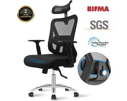 Durrafy - Ergonomische Bureaustoel - Bureaustoel - Bureaustoelen voor Volwassenen,90° tot 130° Kantelvergrendeling, Mesh Rug, Comfortabele Zitting, 150 kg Draagvermogen, Zwart – Bureaustoel voor Thuiswerken en Kantoor