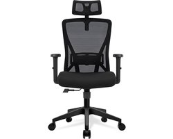 Durrafy® Ergonomische Bureaustoel - Bureaustoel - Office Chair - Bureaustoelen voor Volwassenen met Verstelbare Armleuningen & Hoofdsteun - Verstelbare Lendensteun (±6 cm) - Computerstoel met 90°-135° Kantelbare Rugleuning - Max. 155 kg - Zwart