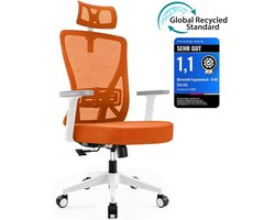 Durrafy Ergonomische Bureaustoel - Bureaustoel - Office Chair - Bureaustoelen voor Volwassenen met Verstelbare Armleuningen & Hoofdsteun - Verstelbare Lendensteun (±6 cm) - Computerstoel met 90°-135° Kantelbare Rugleuning - Max. 155 kg - oranje