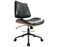 Durrafy Ergonomische Bureaustoel - Bureaustoel zonder Armleuningen - Bureaustoelen voor Volwassenen - Verrijdbaar & In Hoogte Verstelbaar - 360° Draaibaar - 90°-130° Kantelbare Rugleuning - PU-Kunstleer - Decoratieve Warmbruine Afwerking - Zwart