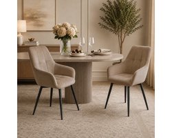 Durrafy Y03 Eetkamerstoelen - Set van 2 - Eetkamerstoel en Keukenstoel met Armleuningen - Bruin Velvet - Hoge Rugleuning - Brede Zitting - Metalen Poten - Vloerbescherming - Max. 150 kg - Voor Eettafel en Woonkamer
