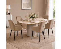 Durrafy Y03 Eetkamerstoelen - Set van 6 - Eetkamerstoel en Keukenstoel met Armleuningen - Bruin Velvet - Hoge Rugleuning - Brede Zitting - Metalen Poten - Vloerbescherming - Max. 150 kg - Voor Eettafel en Woonkamer
