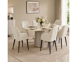 Durrafy Y03 Eetkamerstoelen - Set van 6 - Eetkamerstoel en Keukenstoel met Armleuningen - Wit Velvet - Hoge Rugleuning - Brede Zitting - Metalen Poten - Vloerbescherming - Max. 150 kg - Voor Eettafel en Woonkamer