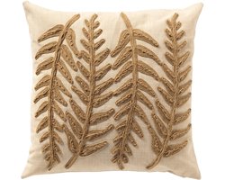 Dutch Decor AMIR - sierkussen 45x45 cm - getuft bladpatroon - Natural - beige - Inclusief binnenkussen - Luxe kussens voor woonkamer & bank