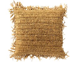 Dutch Decor ANTONIO - Sierkussen 45x45 cm - effen kleur met raffia - Natural - bruin - Inclusief binnenkussen
