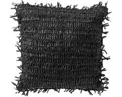 Dutch Decor ANTONIO - sierkussen 45x45 cm - effen kleur - raffia - Raven - zwart - Inclusief binnenkussen - Luxe kussens voor woonkamer & bank