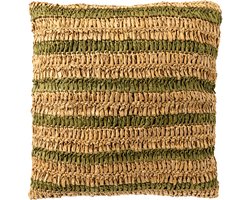 Dutch Decor ANTONY - kussenhoes 45x45 cm - strepen van raffia - Olive Branch - groen, bruin - met rits - zonder binnenkussen