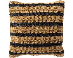 Dutch Decor ANTONY - Kussenhoes 45x45 cm - strepen van raffia - Raven - zwart en bruin - met rits - zonder binnenkussen