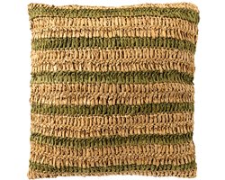 Dutch Decor ANTONY - Sierkussen 45x45 cm - strepen van raffia - Olive Branch - groen en bruin - Inclusief binnenkussen