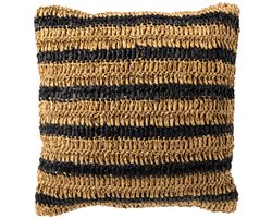 Dutch Decor ANTONY - sierkussen 45x45 cm - strepen van raffia - Raven - zwart, bruin - Inclusief binnenkussen - Luxe kussens voor woonkamer & bank