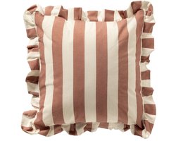 Dutch Decor BELLA - kussenhoes 45x45 cm - gestreept - ruches - Old Rose - roze - met rits - zonder binnenkussen