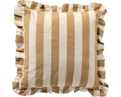 Dutch Decor BELLA - sierkussen 45x45 cm - gestreept - ruches - Irish Cream - beige - Inclusief binnenkussen - Luxe kussens voor woonkamer & bank