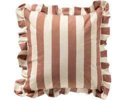 Dutch Decor BELLA - sierkussen 45x45 cm - gestreept - ruches - Old Rose - roze - Inclusief binnenkussen - Luxe kussens voor woonkamer & bank