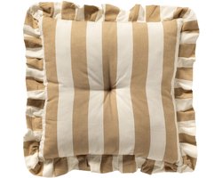 Dutch Decor - BELLA - stoelkussen 40x40 cm - gestreept - ruches - Irish Cream - beige - Zitkussen
