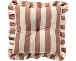 Dutch Decor - BELLA - stoelkussen 40x40 cm - gestreept - ruches - Old Rose - roze - Zitkussen