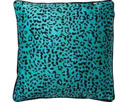 Dutch Decor BENDT - Kussenhoes 45x45 cm - spearmint - groen - blauw - zwart - luipaard patroon - velvet stof - met rits