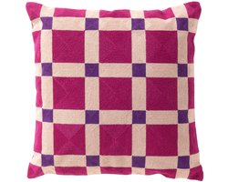 Dutch Decor BLOCKS - kussenhoes 45x45 cm - geblokt patroon - geborduurd - Deep Lavender - paars, roze - met rits - zonder binnenkussen