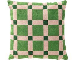 Dutch Decor BLOCKS - sierkussen 45x45 cm - geblokt patroon - geborduurd - Courtyard - groen - Inclusief binnenkussen - Luxe kussens voor woonkamer & bank