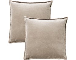 Dutch Decor CAITH - Kussenhoes 50x50cm - 100% katoen velvet - lekker zacht - Driftwood - taupe - met rits