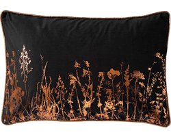 Dutch Decor DALITA - Sierkussen 40x60 cm - metallic design - met bloemen - Raven - zwart - Inclusief binnenkussen