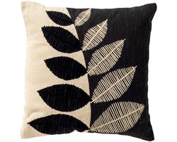 Dutch Decor DANEE - kussenhoes 45x45 cm - bladmotief - gerecycled - Raven - zwart - met rits - zonder binnenkussen