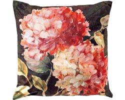 Dutch Decor DENISE - kussenhoes 45x45 cm - bloemmotief - Cranberry - multicolour - met rits - zonder binnenkussen