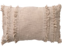 Dutch Decor FARA - kussenhoes 40x60 cm - 100% katoen - met franjes - Pumice Stone - beige - met rits - zonder binnenkussen