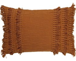Dutch Decor FARA - Kussenhoes 40x60 cm - 100% katoen - met franjes - Tobacco Brown - bruin - met rits - zonder binnenkussen