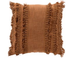 Dutch Decor FARA - kussenhoes 45x45 cm - 100% katoen - met franjes - Tobacco Brown - bruin - met rits - zonder binnenkussen