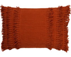 Dutch Decor FARA - Sierkussen 40x60 cm - 100% katoen - met franjes - Potters Clay - oranje - Inclusief binnenkussen - Luxe kussens voor woonkamer & bank