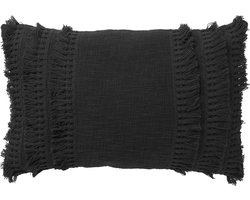 Dutch Decor FARA - Sierkussen 40x60 cm - 100% katoen - met franjes - Raven - zwart - Inclusief binnenkussen