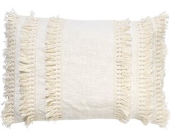 Dutch Decor FARA - Sierkussen 40x60 cm - 100% katoen - met franjes - Snow White - wit - Inclusief binnenkussen