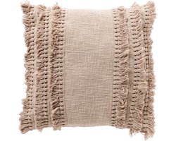 Dutch Decor FARA - sierkussen 45x45 cm - 100% katoen - met franjes - Pumice Stone - beige - Inclusief binnenkussen - Luxe kussens voor woonkamer & bank