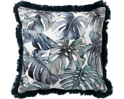 Dutch Decor FAUNA - kussenhoes 45x45 cm - botanische print - franjes - Chive - groen - met rits - zonder binnenkussen