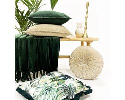 Dutch Decor FAUNA - sierkussen 45x45 cm - botanische print - franjes - Chive - groen - Inclusief binnenkussen