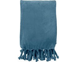 Dutch Decor - FLORIJN - Plaid 150x200 cm - grote fleece plaid met flosjes - Provincial Blue - blauw