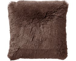 Dutch Decor FLUFFY - Kussenhoes 45x45 cm - superzacht - effen kleur - Chocolate Martini - donkerbruin - met rits - zonder binnenkussen